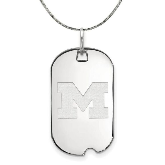 Sterling Silver U. of Michigan Initial M Dog Tag Necklace - 24 Inch